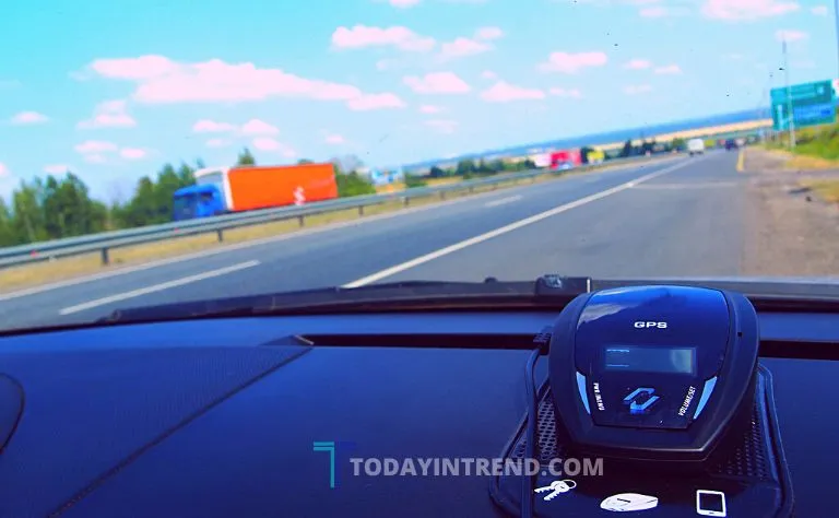 Radar detector on a car dashboard
