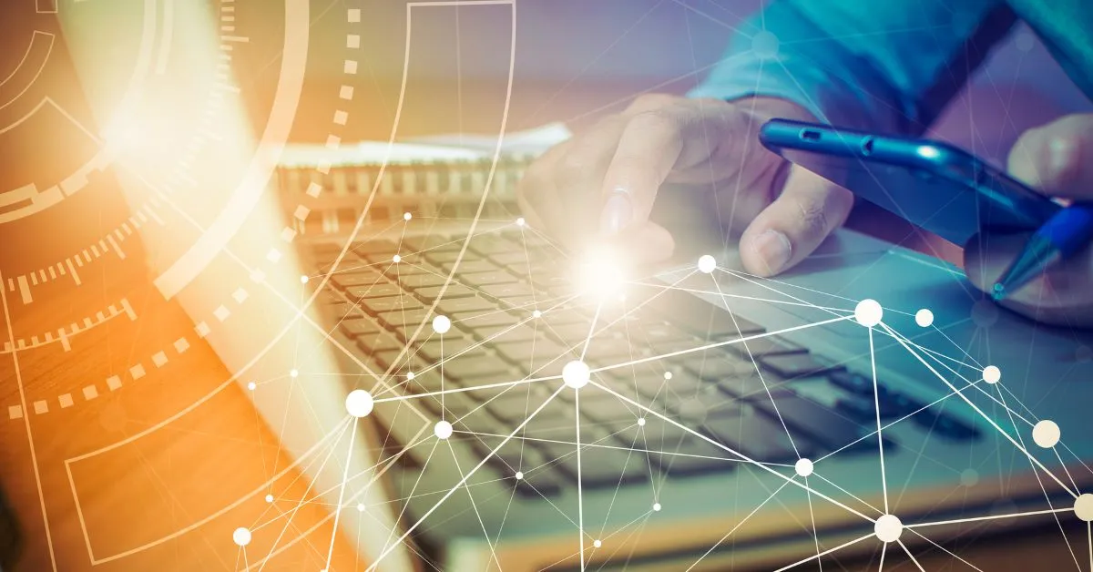 Illustration of cryptocurrency tokens and blockchain technology