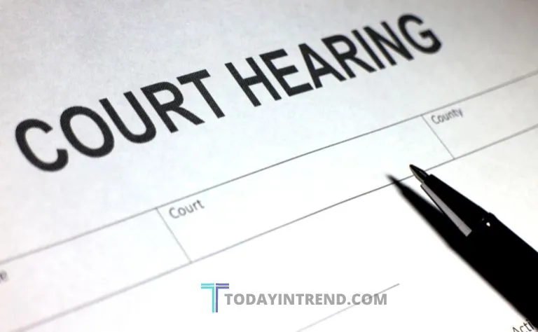 Judge and participants in a court hearing held by video call